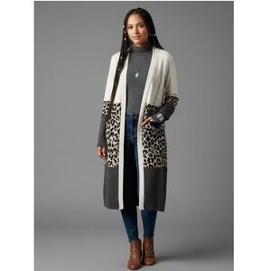 Native People Womens Leopard Print Colorblock Duster Cardigan Open Front Grey M